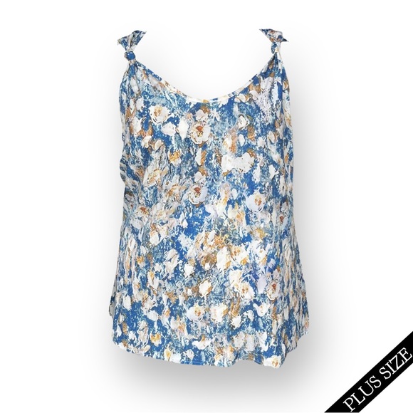 Plus Size Elegant Floral Print Tie Shoulder Round Neck Tank Top - Picture 3 of 3